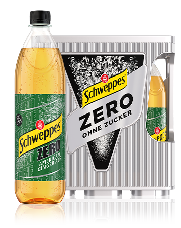 1,0 Liter Flaschen Schweppes American Ginger Ale Zero im 6er-Kasten.