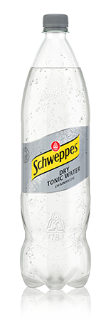 1,25 Liter Flasche Schweppes Dry Tonic Water.