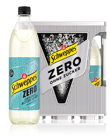 1,0 Liter Flaschen Schweppes Original Bitter Lemon Zero im 6er-Kasten.