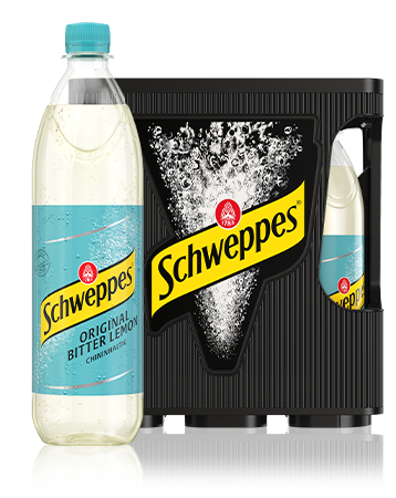 1,0 Liter Flaschen Schweppes Original Bitter Lemon im 6er-Kasten.