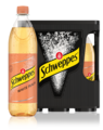 1,0 Liter Flaschen Schweppes White Peach im 6er-Kasten.