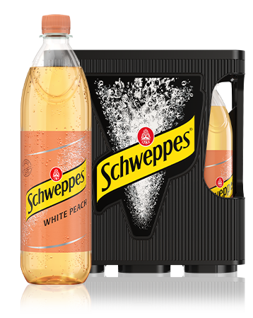 1,0 Liter Flaschen Schweppes White Peach im 6er-Kasten.