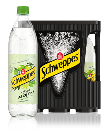 1,0 Liter Flaschen Schweppes Virgin Mojito im 6er-Kasten, alkoholfrei.