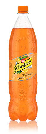 1,25 Liter Flasche Schweppes Virgin Orange Spritz, alkoholfrei.