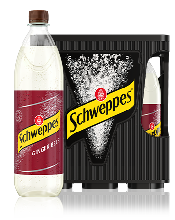 1,0 Liter Flaschen Schweppes Ginger Beer im 6er-Kasten.