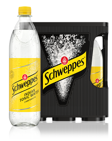 1,0 Liter Flaschen Schweppes Indian Tonic Water im 6er-Kasten.