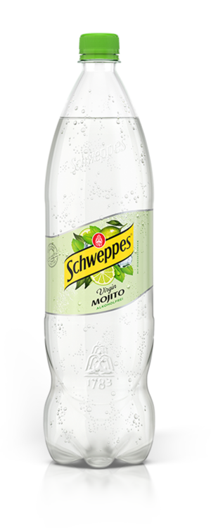 1,25 Liter Flasche Schweppes Virgin Mojito, alkoholfrei.