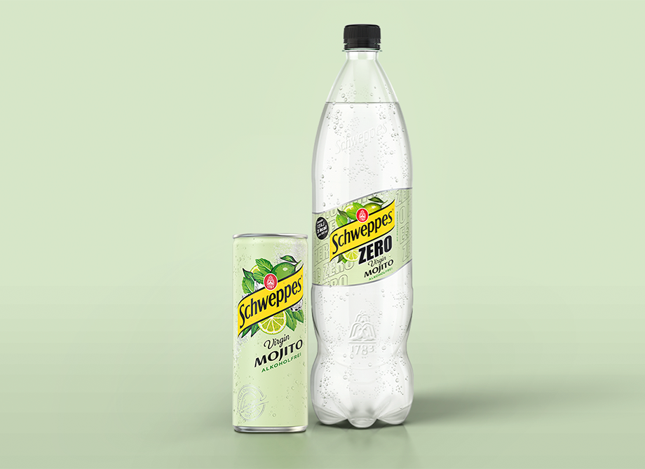 Schweppes Virgin Mojito –  0,33 Liter Dose neben 1,25 Liter Flasche, alkoholfrei.