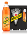 1,0 Liter Flaschen Schweppes Virgin Orange Spritz im 6er-Kasten, alkoholfrei.