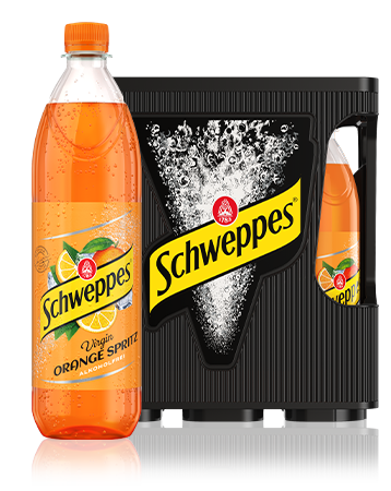 1,0 Liter Flaschen Schweppes Virgin Orange Spritz im 6er-Kasten, alkoholfrei.