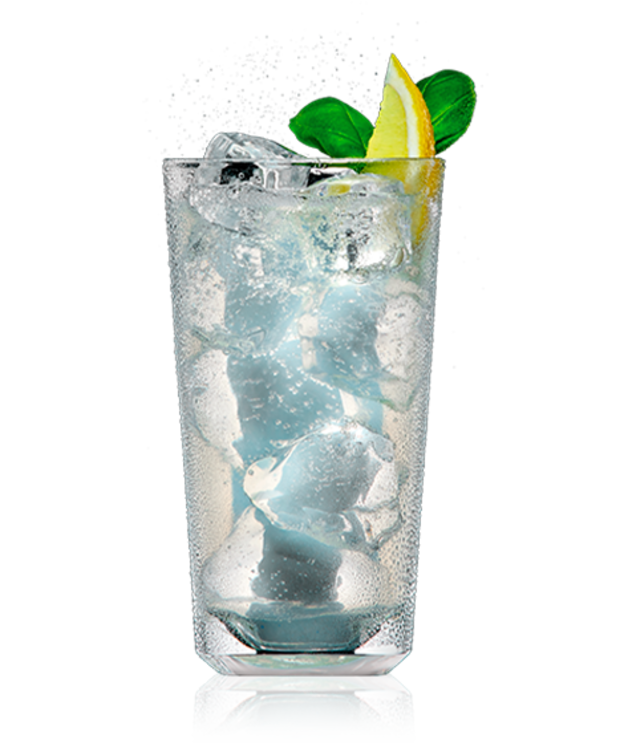 Wodka Lemon im Longdrinkglas mit Eis, Zitronenspalte und Minzblatt, gemixt mit Schweppes Original Bitter Lemon.